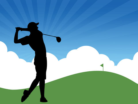 Ilustração de jogador de golfe jogando no campo