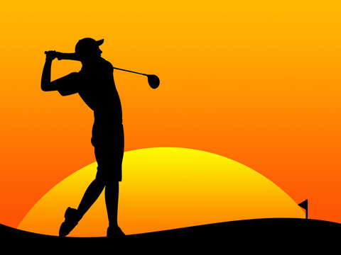 Golfe - Ilustração de um jogador dando uma tacada