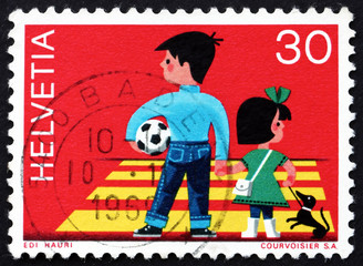 Postage stamp Switzerland 1969 Children Crossing Street