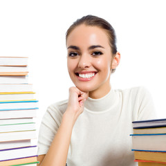 Woman with textbooks, isolated