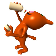 Side view cat swallow pill from bottle