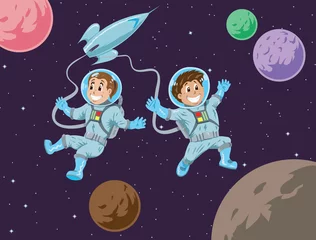 Deurstickers Kinderen in de ruimte © Danomyte