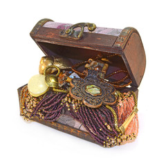 Wooden treasure chest with valuables