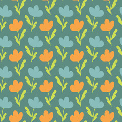 Seamless floral pattern with red and blue flowers