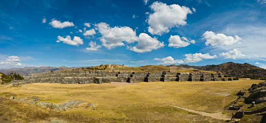 Sacsayhuaman panorama shot with fluffy clouds