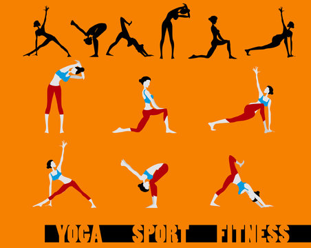 Sport Fitness Yoga Sequence Icons Set