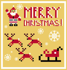Pixel Holidays Santa's reindeer, sledge icons set theme in pixel