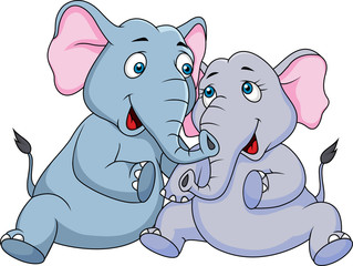Fototapeta premium Cute couple elephant cartoon