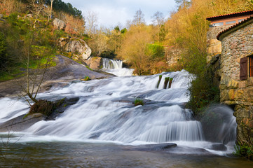 Barosa river Waterfall. Barro, Pontevedra, Spain