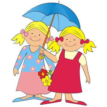 girls and umbrella, vector illustration