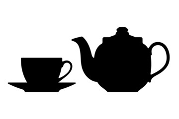Teapot and cup. Vector silhouettes on a white background.