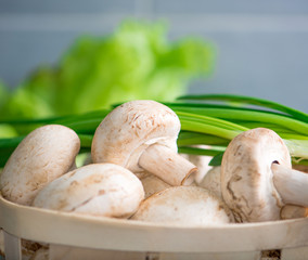mushrooms and green onions