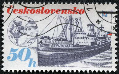 Stamp printed in Czechoslovakia shows image of Ship