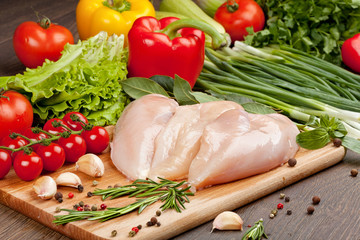 Fresh raw chicken  fillet  and vegetables