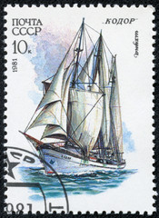 stamp printed by USSR shows image of a sailing ship