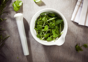 Herbs in the mortar
