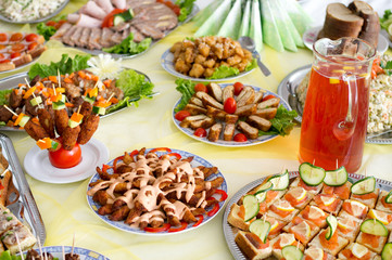 Catering food at a party.