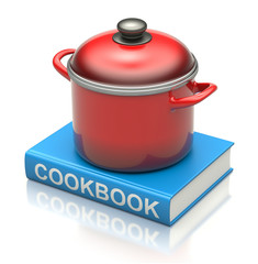 Cookbook and red pan