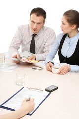 Obraz premium Business people sitting at desk working together