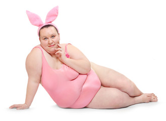 Funny woman with rabbit ears.