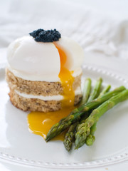 Bread with poached egg with asparagus