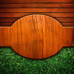 wooden background with grass