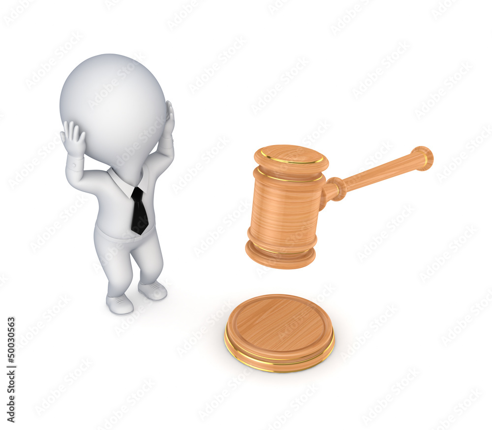 Canvas Prints stressed 3d small person and lawyer's hammer.