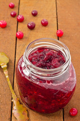 Cranberry sauce on a wooden board