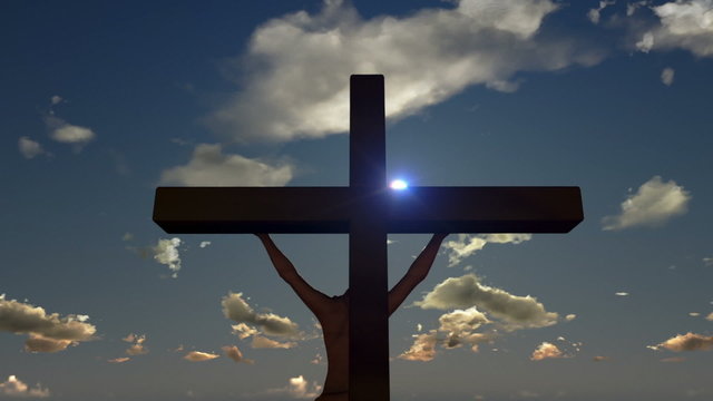 Jesus on Cross, close up, timelapse sunset, day to night