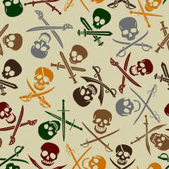 Pirate Skulls with Crossed Swords Seamless Pattern