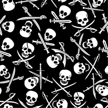 Pirate Symbols Seamless Pattern in Black & White