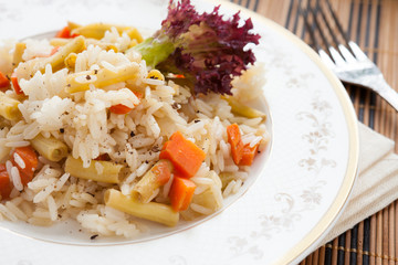 vegetable risotto on white plate