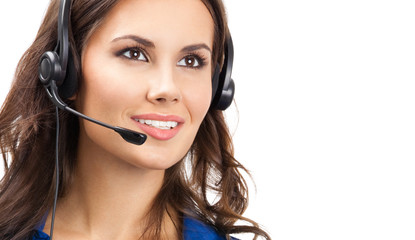 Support phone operator in headset, isolated