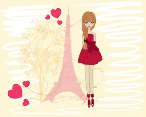 Poster Im Rahmen Schönes Mädchen bei einem Spaziergang durch Paris © ykononova