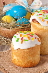 Easter cake and colorful eggs