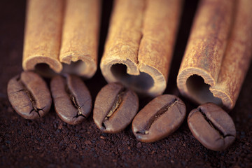 Coffee beans with cinnamon