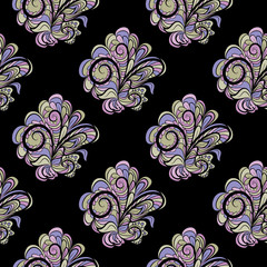 Seamless floral pattern at black background