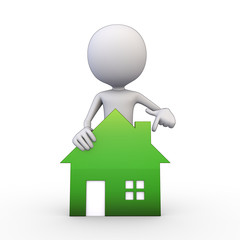 3D Minimalistic Person - Pointing At A House Symbol