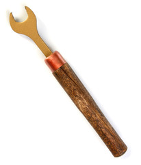 Wrench with wooden handle.