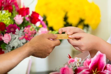 Crédence de cuisine en verre imprimé Fleuriste cashless - Flower purchase with credit card