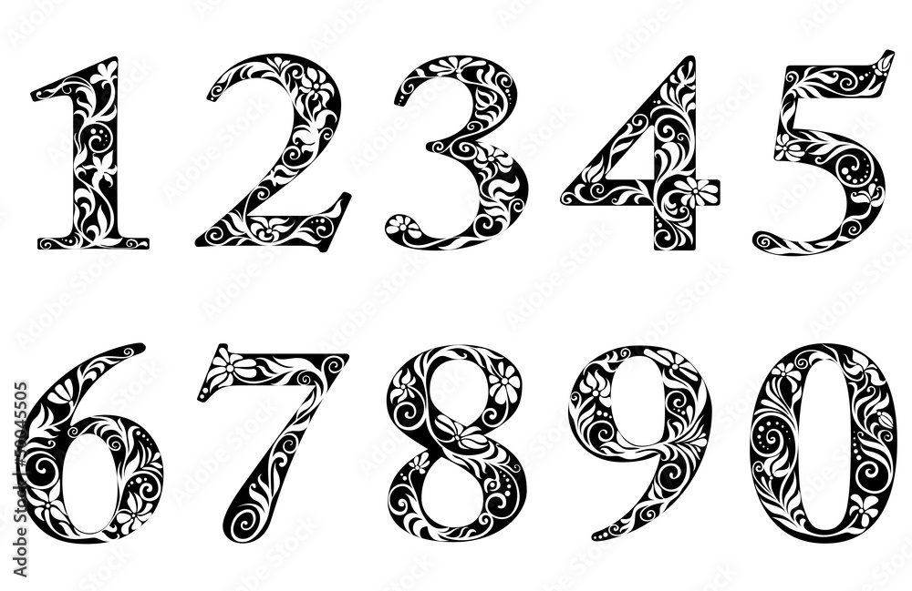 Poster Digits and numbers with floral elements