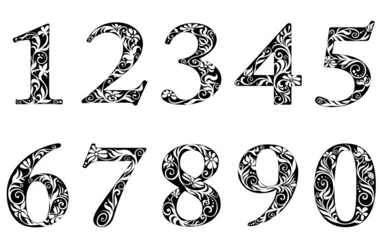 Digits and numbers with floral elements