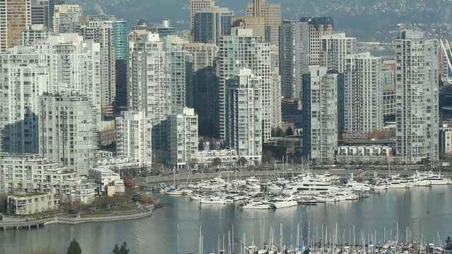 View of condos and marina in downtown Vancouver.
