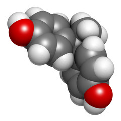 Bisphenol A (BPA) plastic pollutant, molecular model.