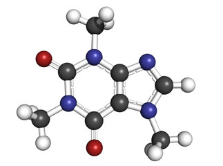 Obraz premium Caffeine, molecular model.