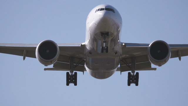 Airplane landing close up - slow motion