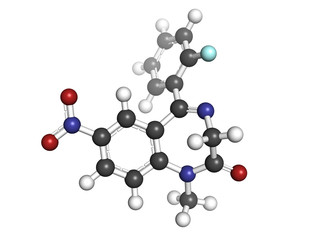 flunitrazepam benzodiazepine drug, molecular model