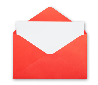 Red envelope isolated clipping path.