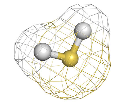 Hydrogen sulfide (H2S) toxic gas molecule, chemical structure. H