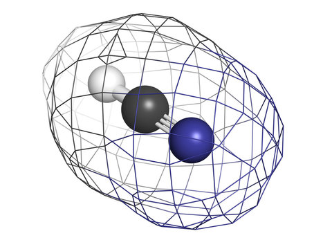 Hydrogen Cyanide (HCN, Prussic Acid) Poison Molecule, Chemical S